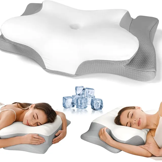 Delgeo Ergonomisch Hoofdkussen - Neksteunkussen - Orthopedisch Kussens van traagschuim - Memory Foam Vlinderkussen - Traagschuim Kussen - Slaapkussen - Voor Rug, Buik- en Zijslapers grijs