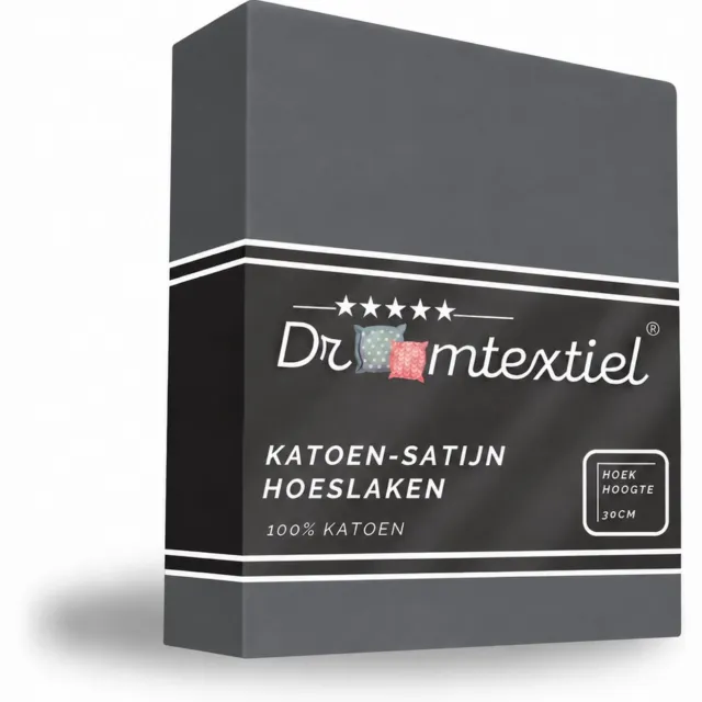Droomtextiel Hoeslaken Katoen-Satijn - Antraciet - 70x200 cm - Hoogwaardige Kwaliteit - Super Zacht - Hoge Hoek