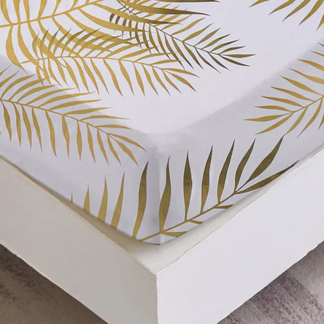 Unyqoos Luxueus Hoeslaken met Goudbladeren Patroon voor Matrassen tot 30 cm Hoogte