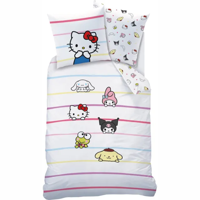 Sanrio Hello Kitty & Friends Dekbedovertrek Hello Kitty Kuromi My Melody - Katoen Wit
