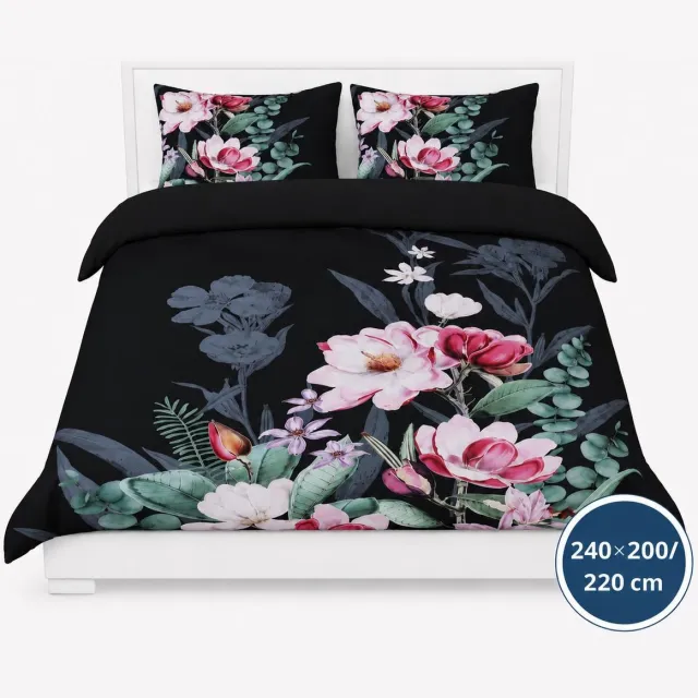 Roden Blue Dekbedovertrek - 240x200/220 - Zwart Multi Bloemen - Oase Design - Luxe, Zacht & Ademend - Inclusief Kussenslopen - Kleurvast