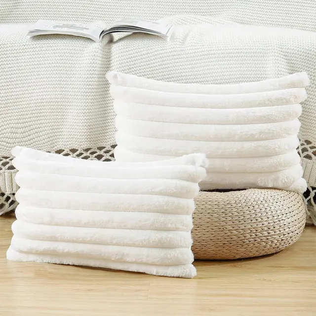 CHICFURN Crèmewitte Kussenhoezen 30 x 50 cm, Fluwelen Sierkussenhoezen voor Bank, Bed, Stoel of Auto, Set van 2 met Verborgen Rits en Kwastjes, Geschikt voor Woonkamer, Slaapkamer, Café, Boekhandel en Kantoor