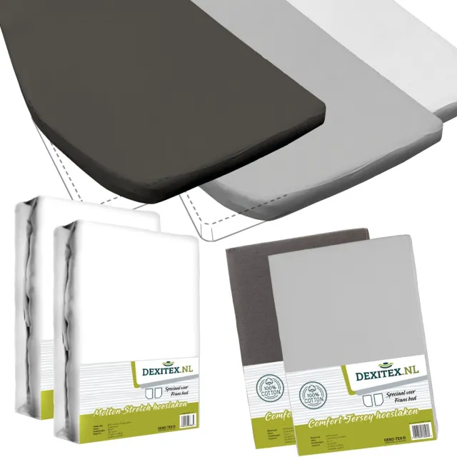 dexitex Textielpakket Frans bed 2 x Molton / 1 x hoeslaken LICHT GRIJS + 1 x hoeslaken ANTRACIET- LINKS 2 x molton/ 1 x lichtgrijs hoeslaken + 1 x Antraciet hoeslaken