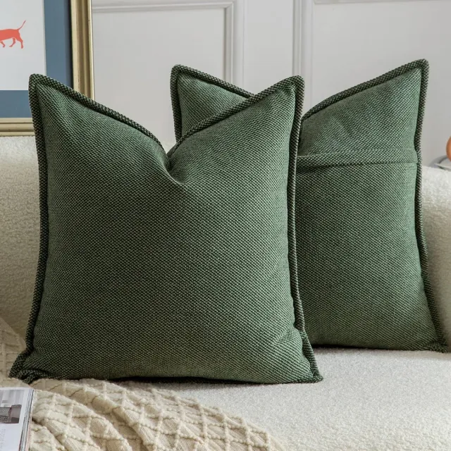 Unyqoos Set van twee zachte groene chenille kussenhoezen voor moderne woningdecoratie