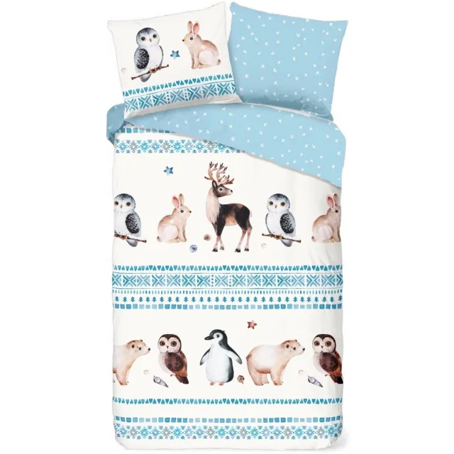 Bedsupplies Dekbedovertrek Winter Friends - 140x200/220 - Flanel - Blauw/Wit
