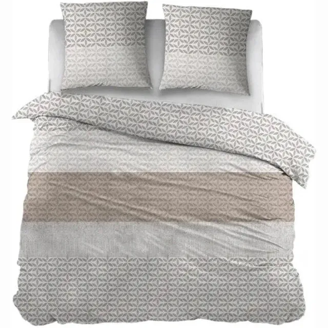 Sleepnight Dekbedovertrek - Taupe Strepen Flanel - B 140 x L 200 cm/B 140 x L 220 cm - 003594