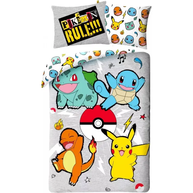 Pokémon Pokemon dubbelzijdig bedrukt dekbedovertrek 140x200 cm met kussensloop - eenpersoons - pikachu - charmander Blauw