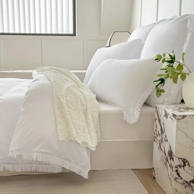 Unyqoos Stijlvolle Boho beddengoedset met kwastjes voor tweepersoonsbed 200x200 cm wit