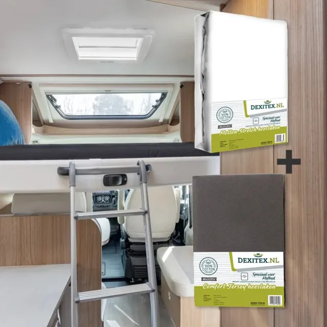 dexitex hefbed 1 x Molton & 1 x Hoeslaken Antraciet / Geschikt voor Camper 1 x Molton/1 x Hoeslaken Antraciet