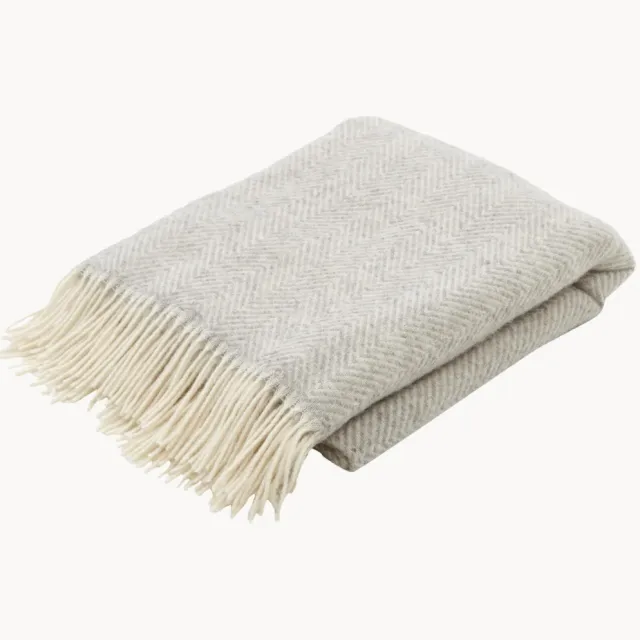 STTS International Wollen plaid Tyrol met zigzagpatroon en franjes Grijs