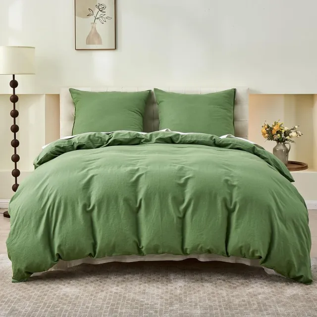 JGS Comfortabel en Ademend Linnen Beddengoed Set, 155x220 cm, Groen