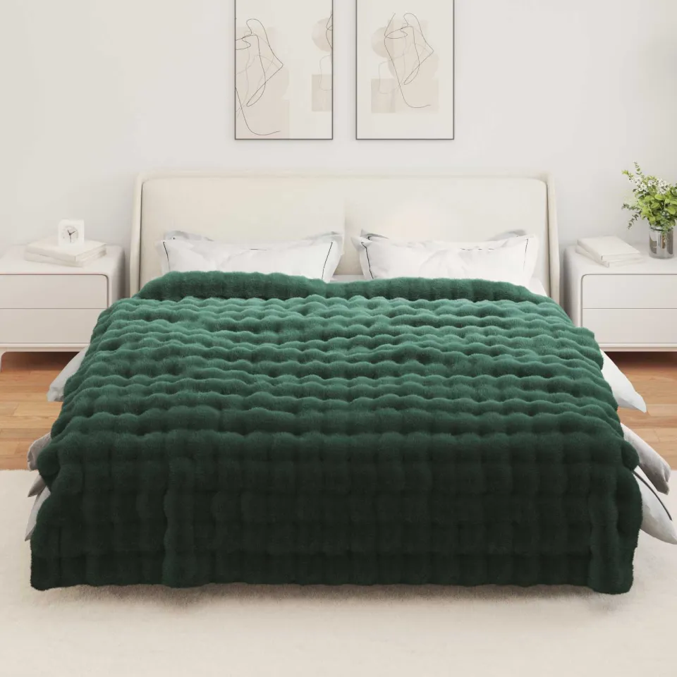 vidaXL Antislip deken van imitatie konijnenbont OLITE Donkergroen groen, foto 4