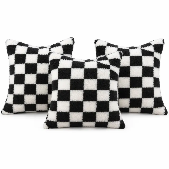 KCVV 3 stuks zwarte kussenhoezen(kussenvulling niet inbegrepen) - sierkussenhoezen - kussenslopen - 45 x 45 cm - kussenhoezen voor bank en woonkamer Zwart-wit