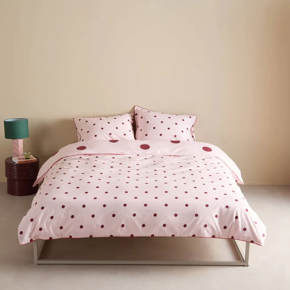 NOUS Living katoenen polkadot dekbedovertrek lits-jumeaux roze, foto 2