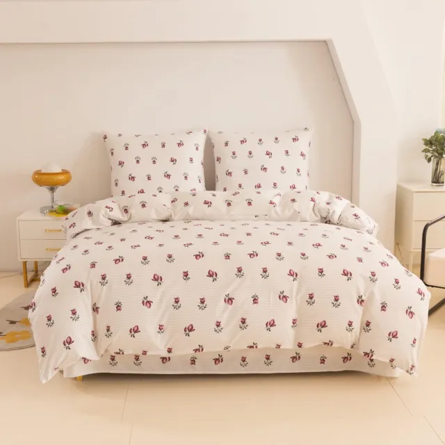 Ibenzoa Roze-beige beddengoed set met bloemenmotief en microvezel katoenen dekbedovertrek