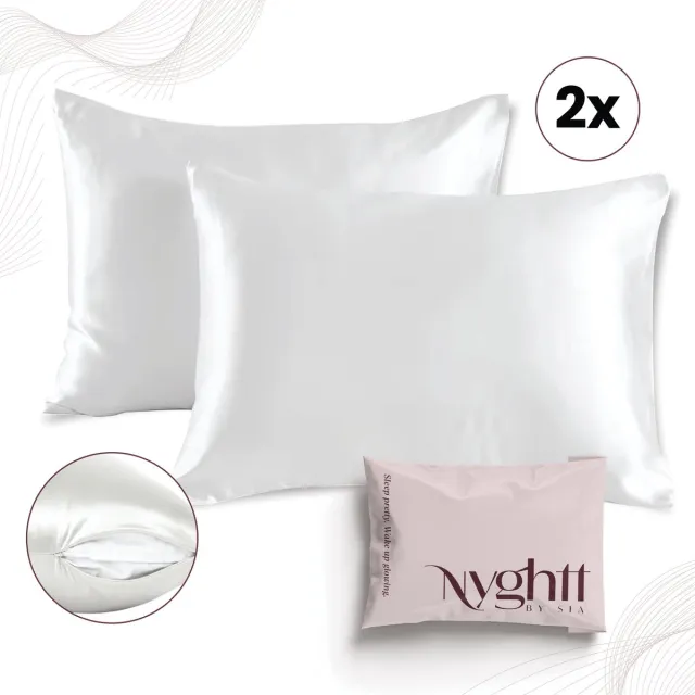 Nyghtt by Sia Satijnen kussensloop - Set van 2 - Ritssluiting- Antiklit- zijden kussensloop- Kussenslopen 60 x 70 set van 2 - Voor Glanzend Haar & Stralende Huid wit