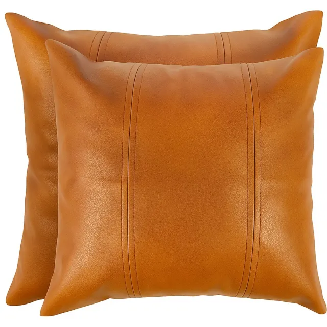 Moon Light Distributions Set van 2 grote luxe kussenhoezen van imitatieleer – Voor bed, bank en fauteuil – 55,8 × 55,8 cm – Bruin – Waterafstotend – Geschikt voor 55 × 55 & 60 × 60 cm kussens
