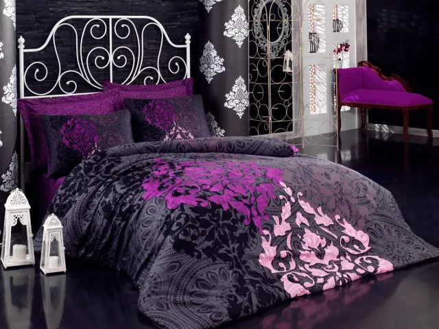 L'essentiel Maison Asir satijnen tweepersoons dekbedovertrekset – kastanjebruin/paars MaroonPurplePinkBlack