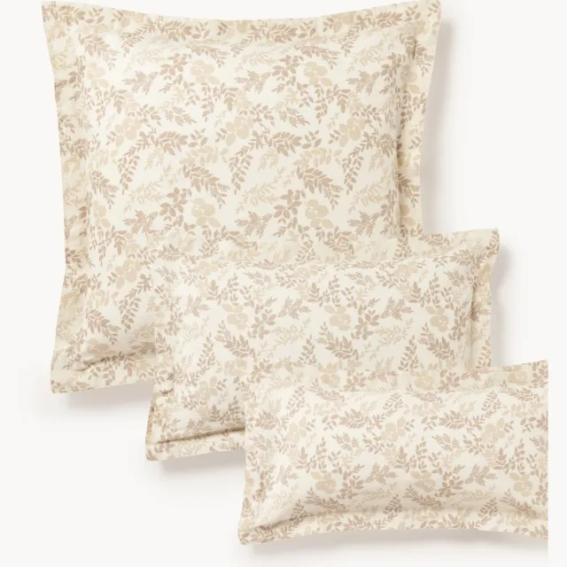 Westwing Collection Kussenhoes Pola met bladprint en bies Beige