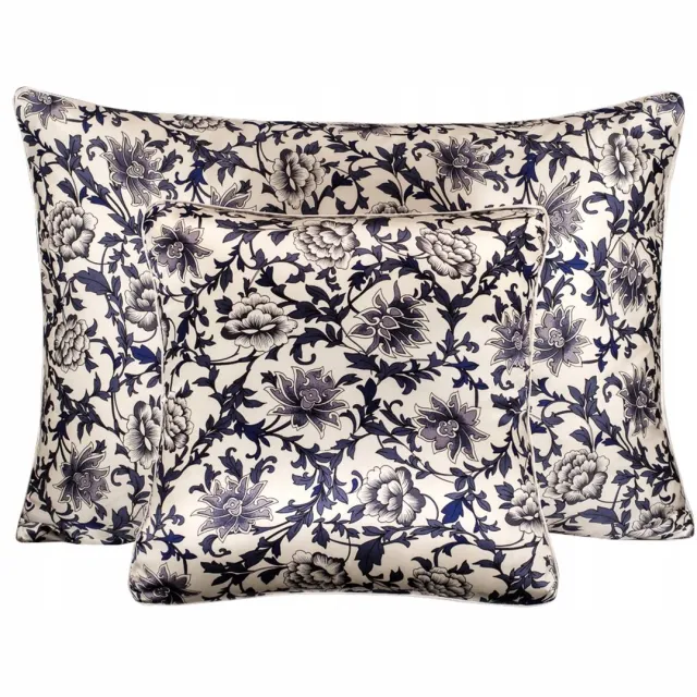 Malbery Luxe Zijden Kussensloop 50x70cm - Bloemendessin Blauw