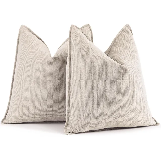 Ibenzoa Luxueuze Chenille Sierkussenslopen Voor Bank en Bed - Set van 2, 40x40 cm beige