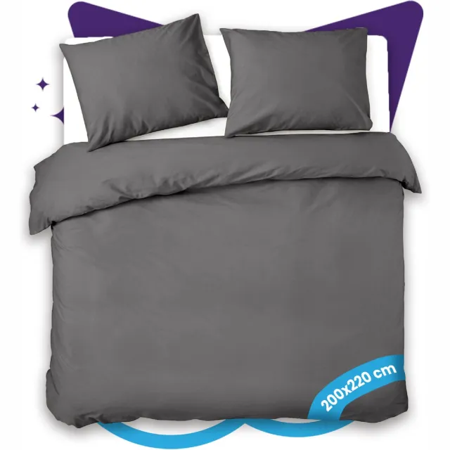 Slaapspeciaal Dekbedovertrek - 100% Katoen Dekbedovertrek - Inclusief Kussenslopen - Ademend en Zacht - 200x220 cm + 2 kussenslopen - Ritssluiting - Extra Lang - Antraciet