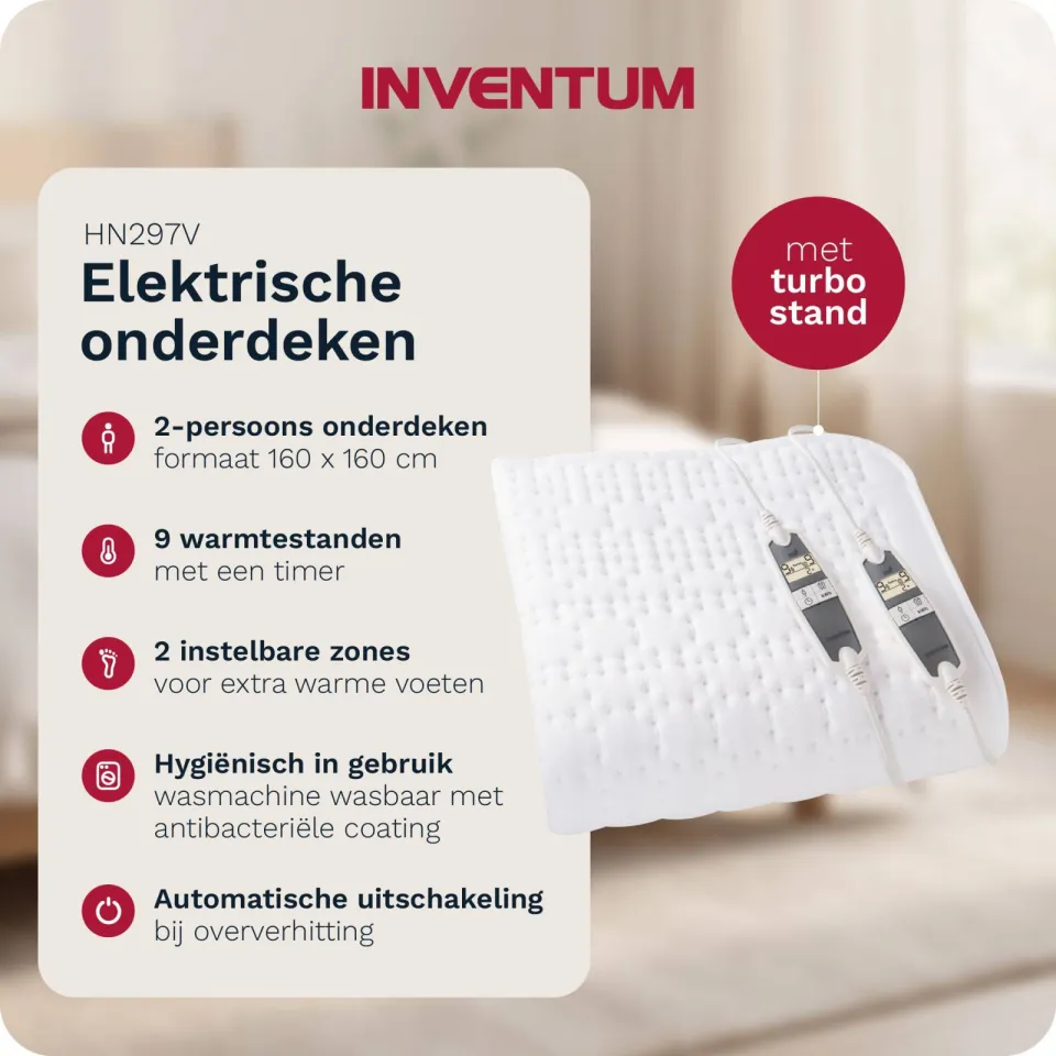 Inventum elektrische onderdeken - HN297V - 160 x 160 cm - wit, foto 3