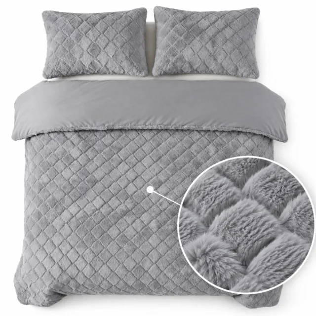 Droomtextiel Syon Teddy Dekbedovertrek Grijs - 200x200/220 cm - Ultiem Zacht