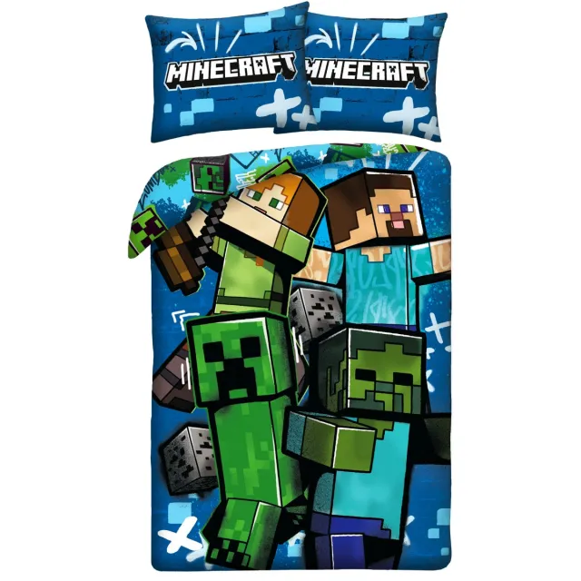 Minecraft Dekbedovertrek Creepers - 140 x 200 + 70 x 90 cm - Polyester Blauw