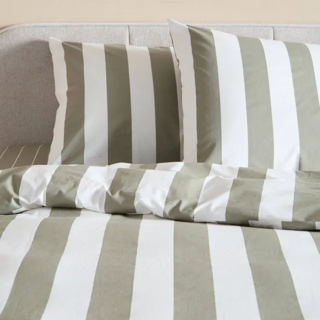 NOUS Living katoenen gestreepte 2-persoons dekbedovertrek 200x220 cm - groen/gebroken wit Groen/Off white