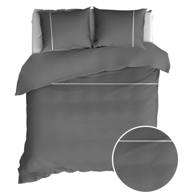 Romanette Duchesse flanel dekbedovertrek - Antraciet/Wit - Lits-jumeaux (270x200/220 cm + 2 slopen)