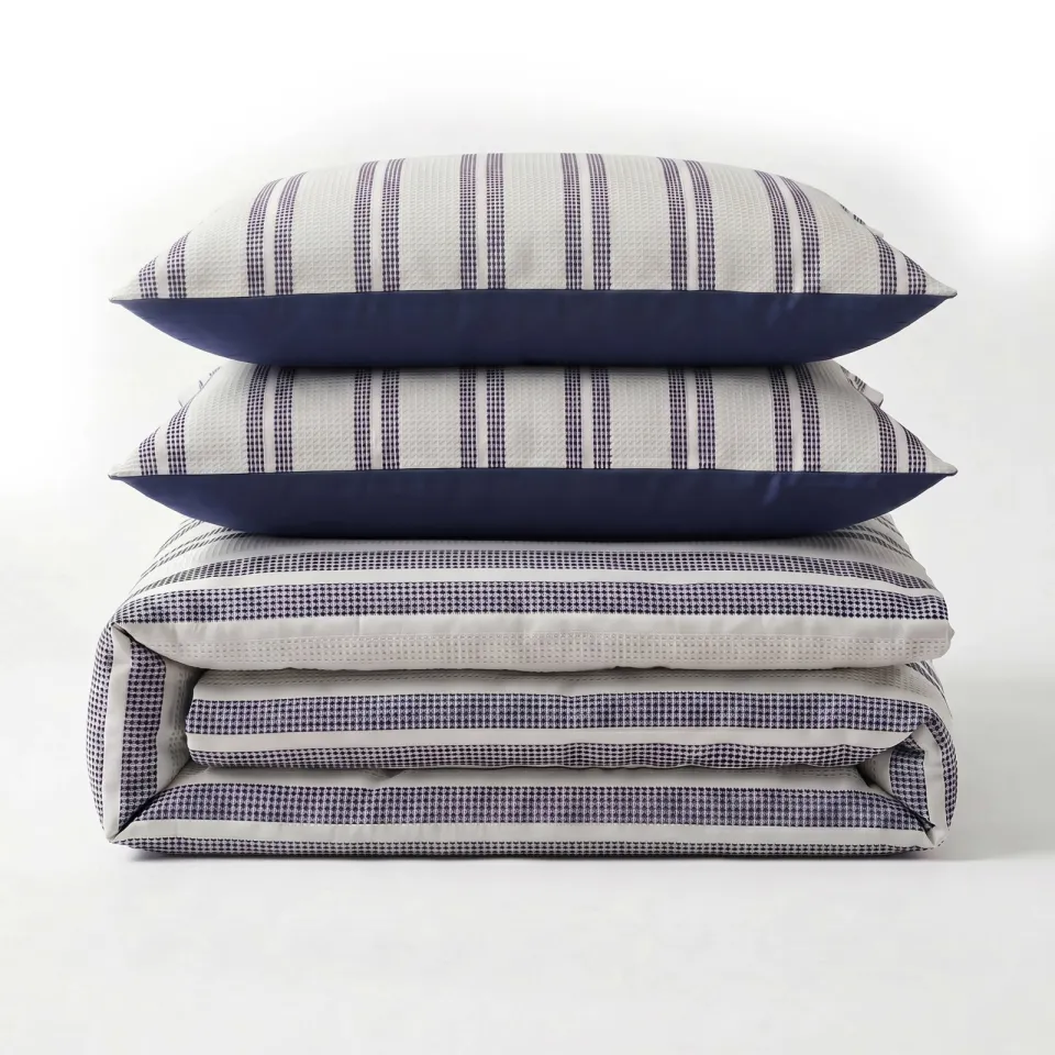 NOUS Living waffle dekbed zonder overtrek met kussensloop Lazy - tommy wit/blauw, foto 2