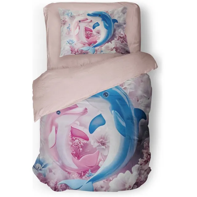 Eleganzzz Kinder Dekbedovertrek Yin Yang Dolphin - Dolfijnen Dekbedovertrek - Multi - 140x200/220cm - Dekbedovertrek Kinderen - Micropercal - Eenpersoons