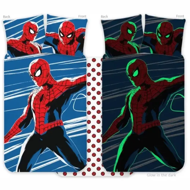 Spider-Man Glow in the Dark Spiderman Dekbedovertrek - Ledikant dekbedovertrek - 100% Katoen Lichtblauw