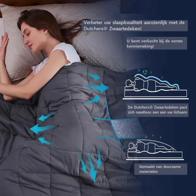 Dutchers .® Verzwaringsdeken - * - Verzwaringsdeken 1 persoons - Weighted Blanked - Zwaartedeken - Bewezen Effectief bij Slapeloosheid, Angststoornis & Pijn - Fybromyalgie - Diepe Druk Stimulatie - Ingewerkte Fijne Glaskralen - 150 x 200CM - 6KG Donkergrijs