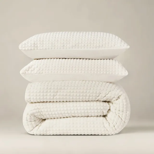 Sleeptime Check Teddy Dekbedovertrek - Tweepersoons - 200X200/220 + 2 x kussenslopen 60x70 - Creme