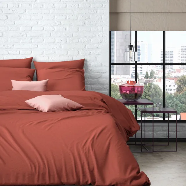Mistral Home DEKBEDOVERTREK - percale - 140 x 200 cm + 65 x 65 cm - eenpersoons - effen kleur - terracotta