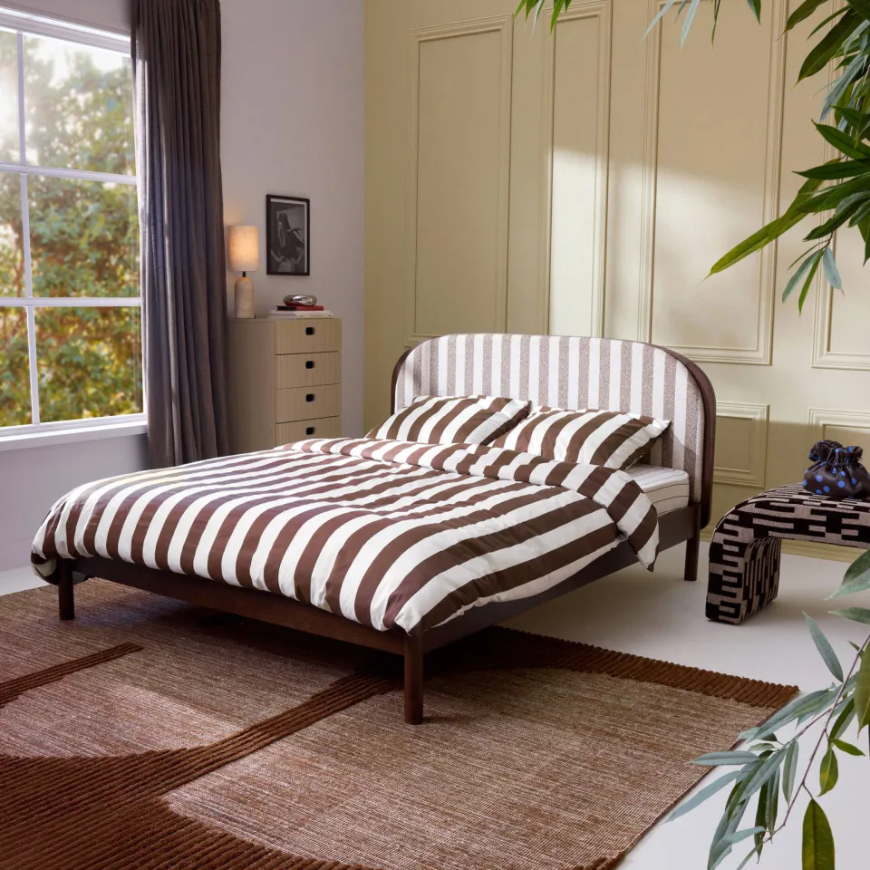 NOUS Living gestreept dekbedovertrek lits-jumeaux donkerbruin/offwhite, foto 3