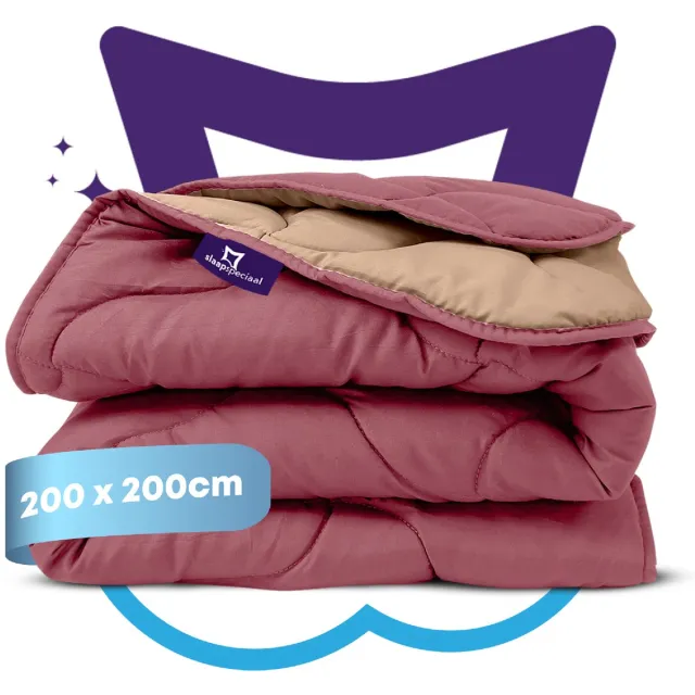 Slaapspeciaal Eazydekbed Series Vintage Rose/Taupe - Zomerdekbed zonder Overtrek - Wasbaar Dekbed - Hoesloos Dekbed - 2 in 1 Dekbed - Dekbed met Vaste Overtrek - Duo Kleur Dekbed - 200x200 cm