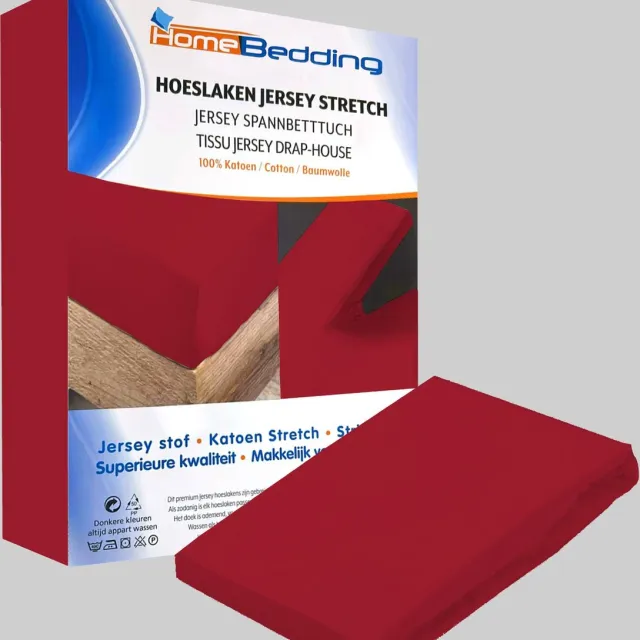 Home bedding Premium hoeslaken-jersey-100% katoen -stretch-2Persoons-140x200+ 30cm Hoekhoogte - Rood
