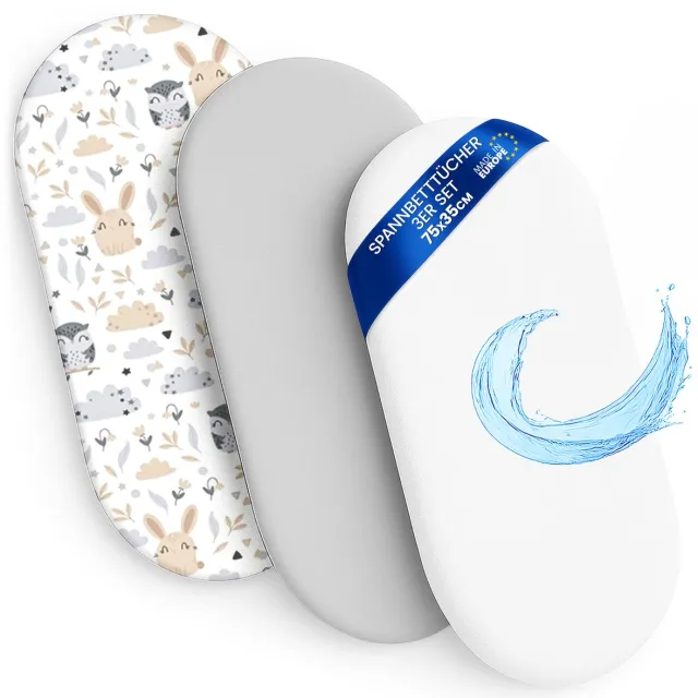 Totsy baby Hoeslaken Kinderwagen Baby Hoeslakenset Set van 3: - 2x lakenset + 1x waterdichte matrasbeschermer - Babybed Accessoires voor Kinderbedje Aanschuifbed Wiegje uilen grijs