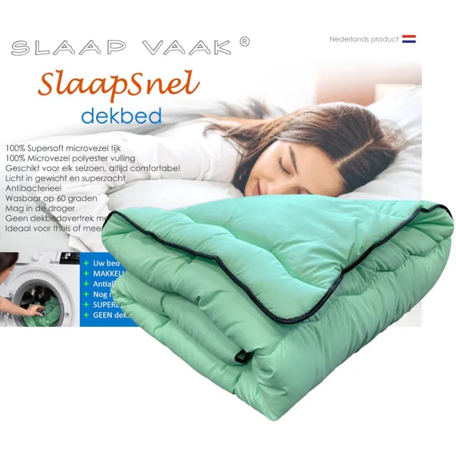 SlaapVaak SlaapSnel Dekbed - Dekbed zonder Overtrek - All Year Dekbed - Hoesloos Dekbed - Anti-Allergisch - Wasbaar - Tweepersoons - 200x200 cm - Mint Groen
