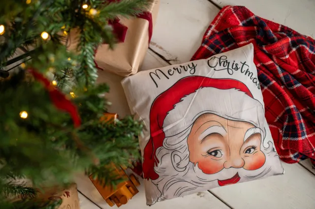 Allbag Kerst Kussenhoes Santa Claus Decoratie Cadeau 44x44cm Rood, Wit