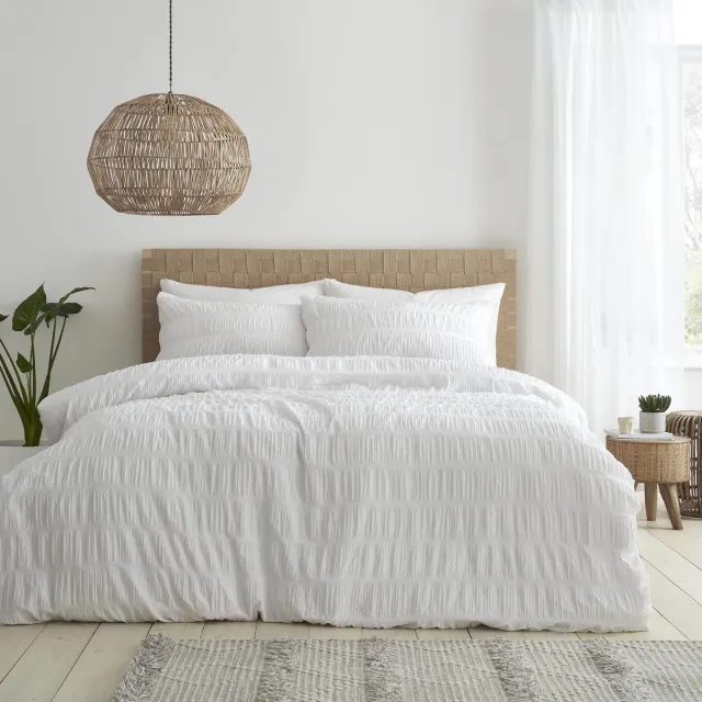 Ibenzoa Beddengoedset met Seersucker Textuur en Ruches voor , Inclusief Kussenslopen, Wit