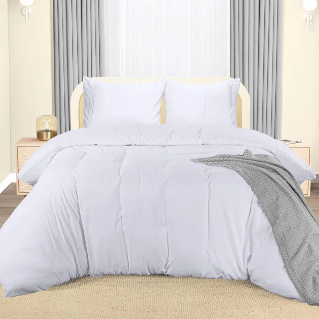 Ibenzoa Luxueus en Comfortabel Microvezel Dekbedovertrekset met Geborduurde Kussenslopen - 200 x 200 cm wit