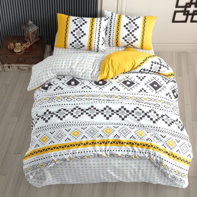 Vency Onvoge Beddengoed 135 x 200 cm, 4-delig, geel - ademend - renforcé beddengoedset met 2 x dekbedovertrek 135 x 200 cm + 2 x kussensloop 80 x 80 cm, geel beddengoed
