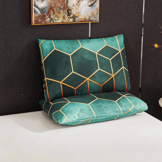 Mitchell Kussenhoezen, 2 stuks, 40 x 80 cm, groen, geometrisch geruit marmerpatroon, kussensloop met ritssluiting, microvezel kussenhoes