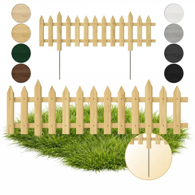 Floranica 1 ST houten tuinafscheiding 30 x 100 cm, natuurkleur, klassiek lattenhek met metalen palen, voor voortuin of groentebedden 1 Stk. / Natuur