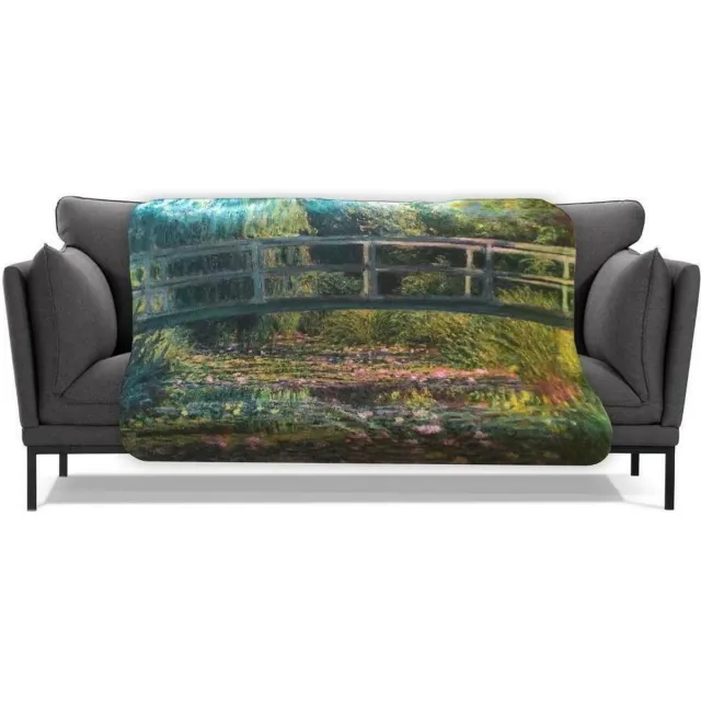 ARTICONE Dunne Fleecedeken - Plaid – kunst - 150 x 120 cm - Japanse brug van Claude Monet Multicolor