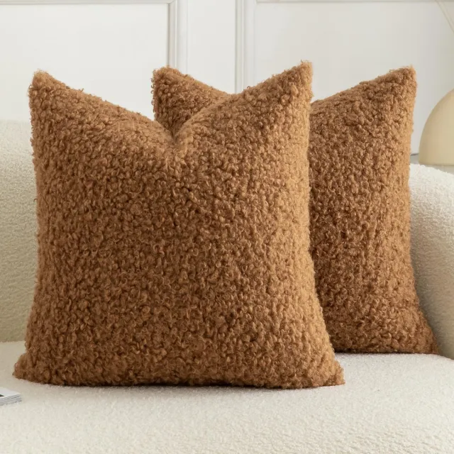 Imperatoris Kussenhoes/Kussensloop Pluche voor Woonkamer Kussen 40 x 40 cm - Fluffy Sierkussen- Cushion Cover set van 2 Bronze